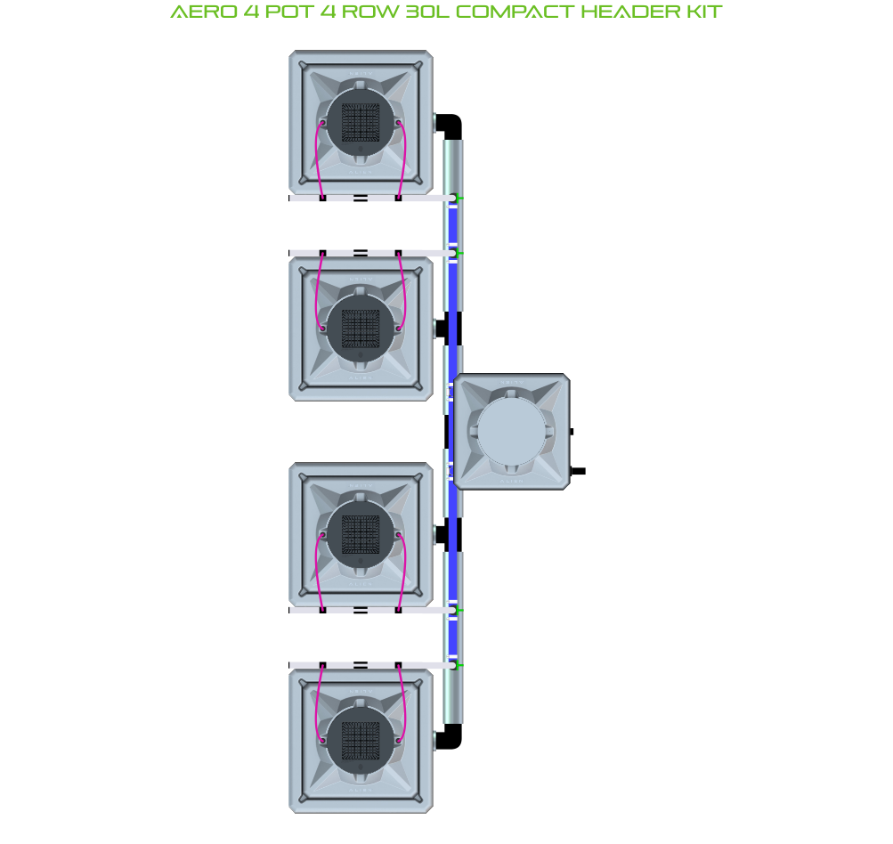 Alien Hydroponics AERO 4 Pot 4 Row Kit