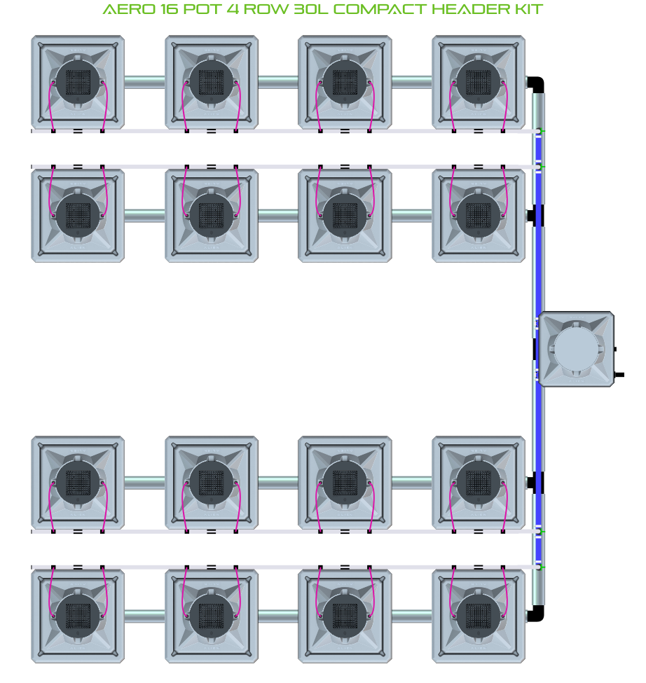 Alien Hydroponics AERO 16 Pot 4 Row Kit