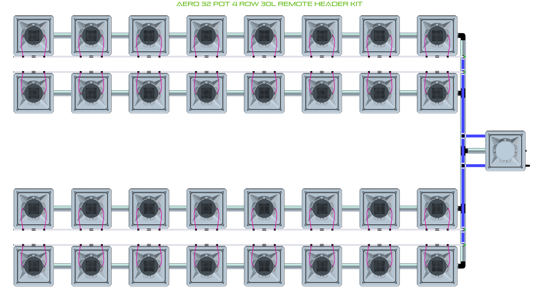 Alien Hydroponics AERO 32 Pot 4 Row Kit