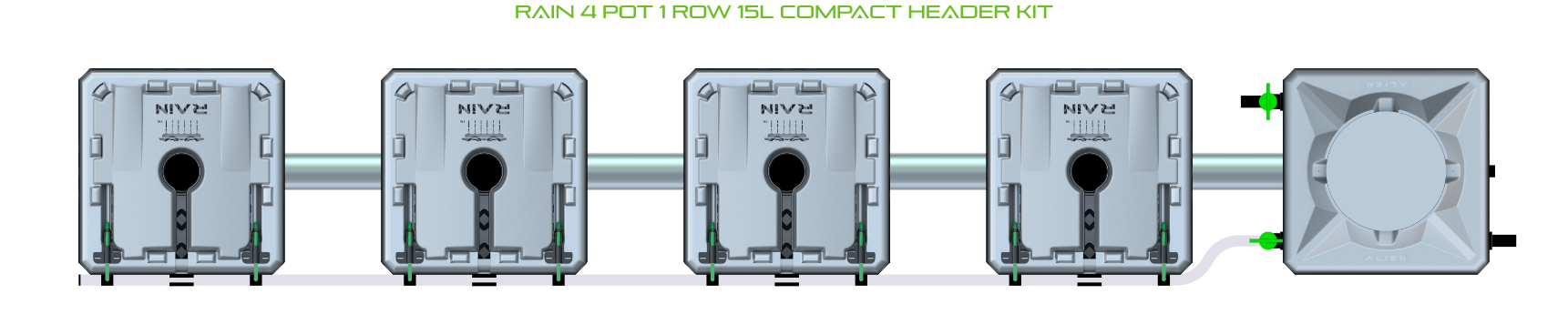 Alien Hydroponics RAIN 4 Pot 1 Row Kit