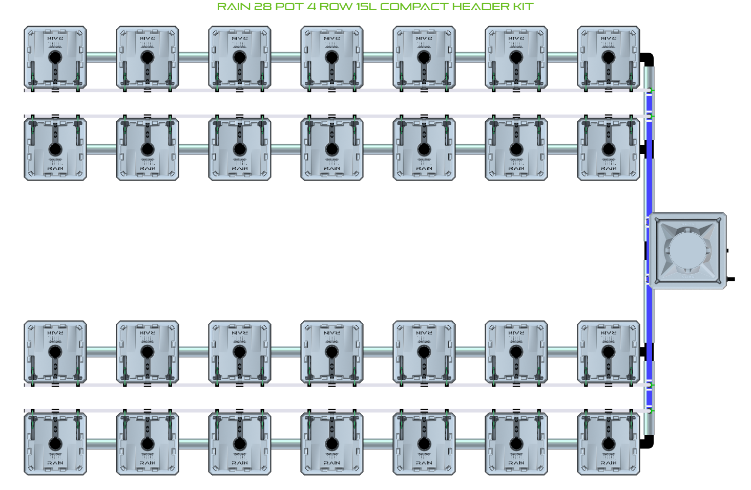 Alien Hydroponics RAIN 28 Pot 4 Row Kit