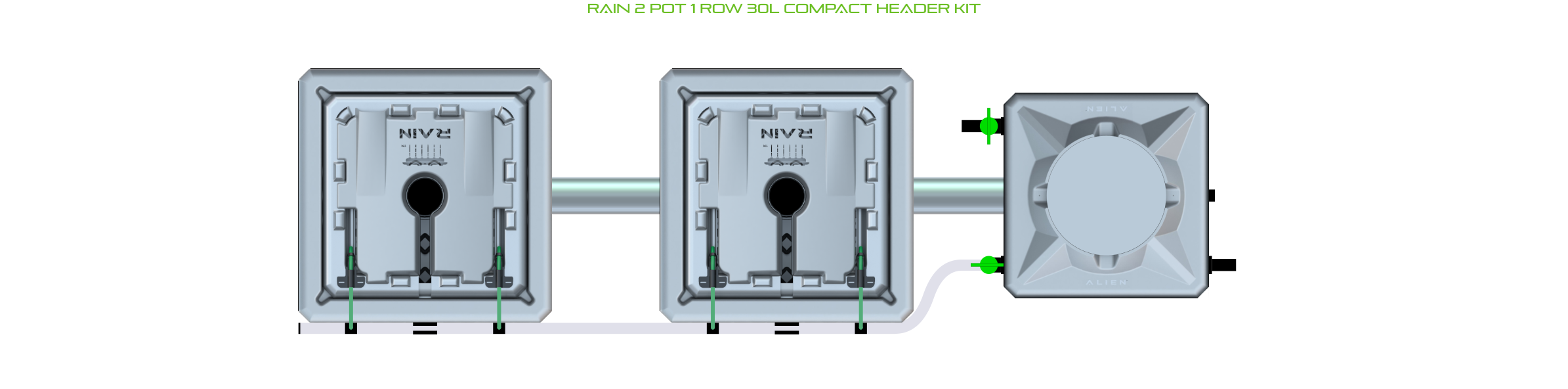 Alien Hydroponics RAIN 2 Pot 1 Row Kit