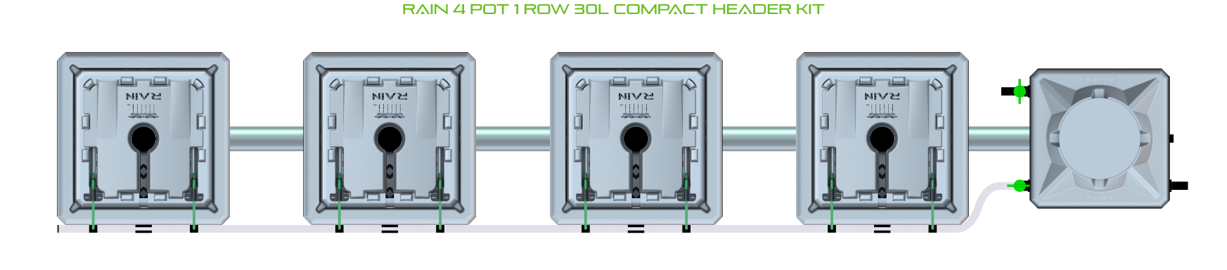 Alien Hydroponics RAIN 4 Pot 1 Row Kit