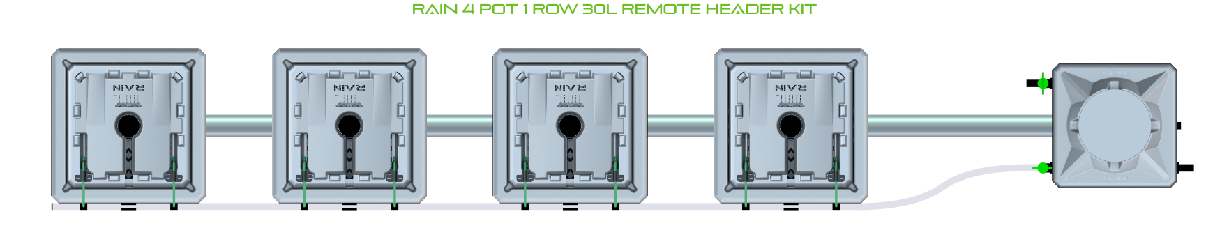Alien Hydroponics RAIN 4 Pot 1 Row Kit