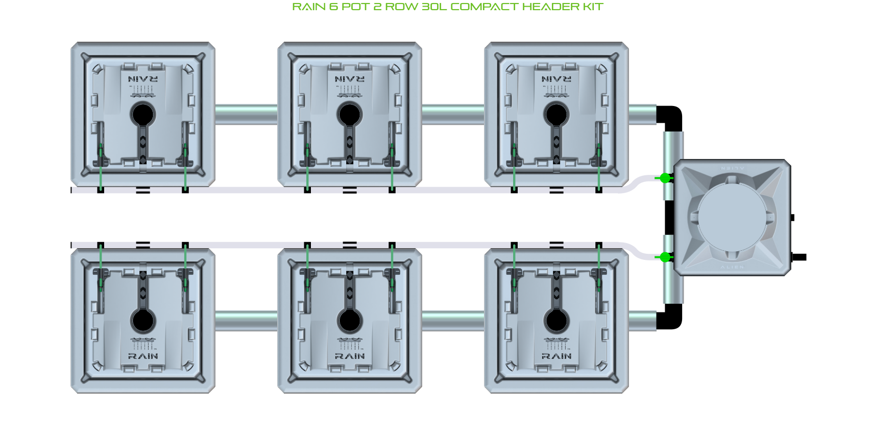 Alien Hydroponics RAIN 6 Pot 2 Row Kit