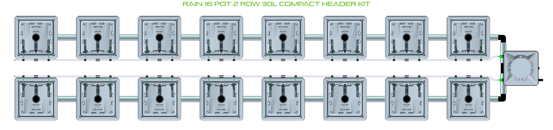 Alien Hydroponics RAIN 16 Pot 2 Row Kit