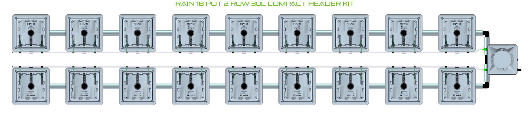 Alien Hydroponics RAIN 18 Pot 2 Row Kit