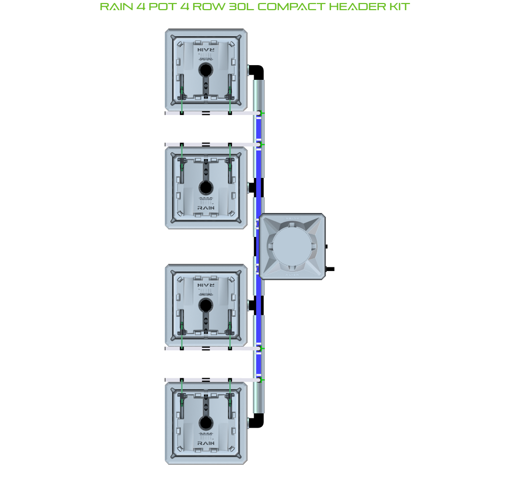 Alien Hydroponics RAIN 4 Pot 4 Row Kit