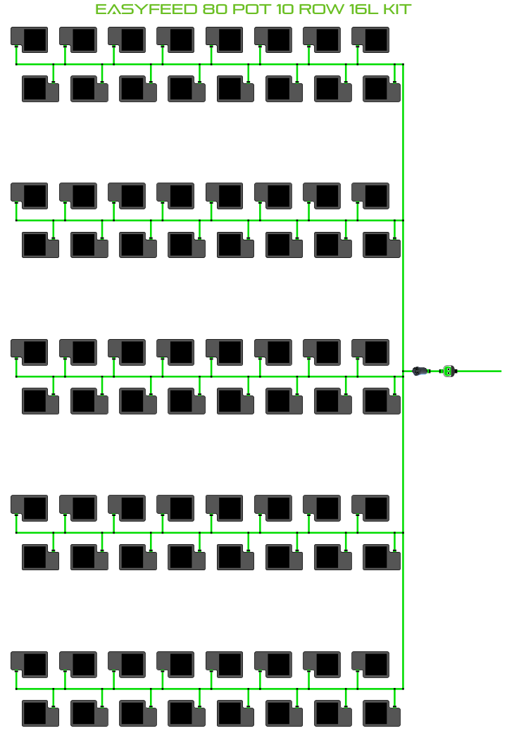 Alien Hydroponics EasyFeed 80 Pot 10 Row Kit