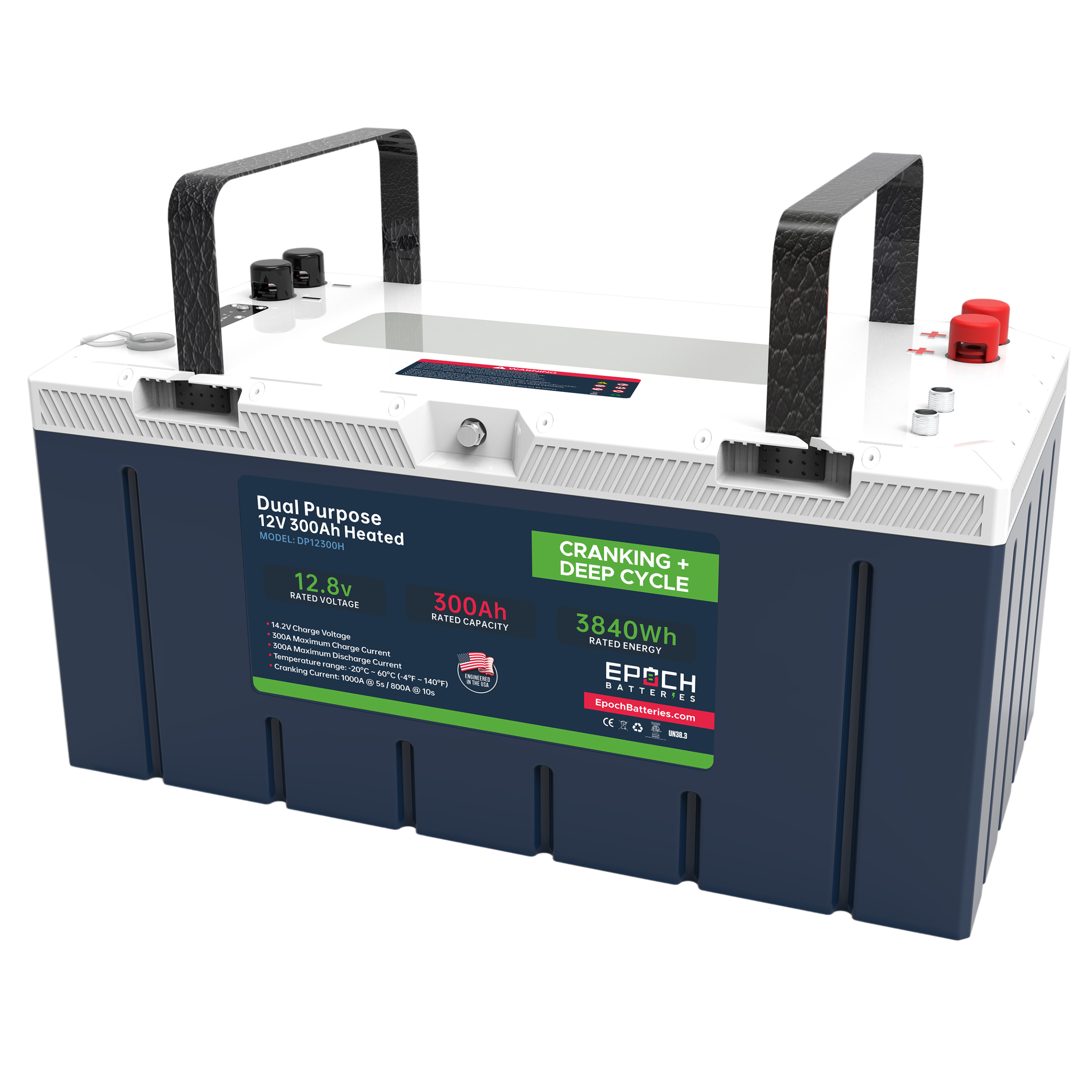 Epoch 12V 300Ah Pro Series - LiFePO4 Cranking & Deep Cycle Lithium Battery (Dual Purpose) (DP12300H)