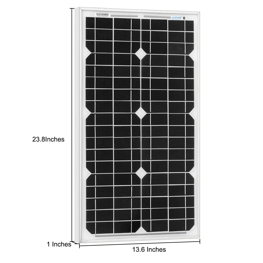 ACOPower 30W 12V Solar Charger Kit, 5A Charge Controller with Alligator Clips HY-CKM-30W