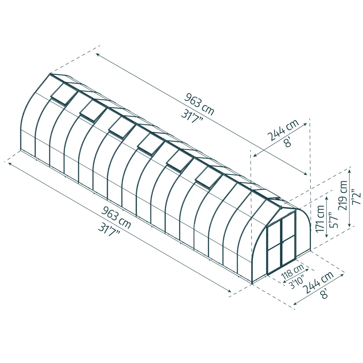Palram - Canopia | Bella Greenhouse 8 Ft Wide - Silver With 6mm Twin-wall Polycarbonate Glazing