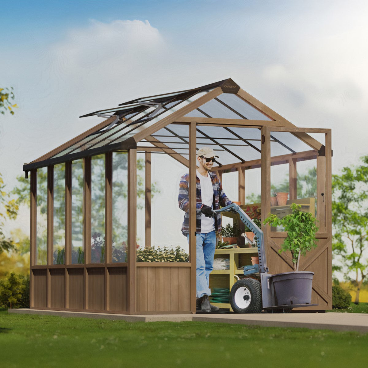 Palram - Canopia | Natura 8 ft Series - Cedar Wood Greenhouse Kit