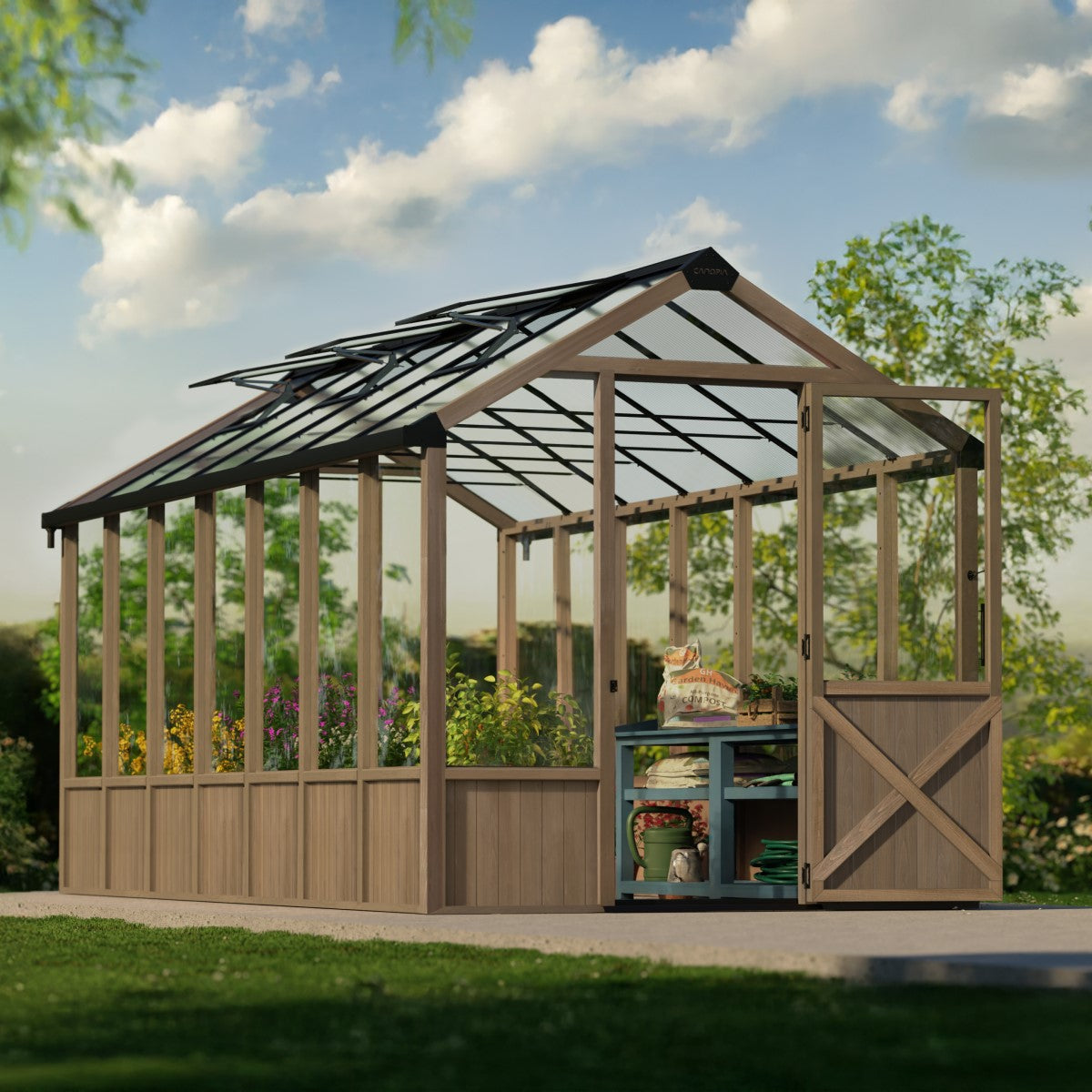 Palram - Canopia | Natura 8 ft Series - Cedar Wood Greenhouse Kit