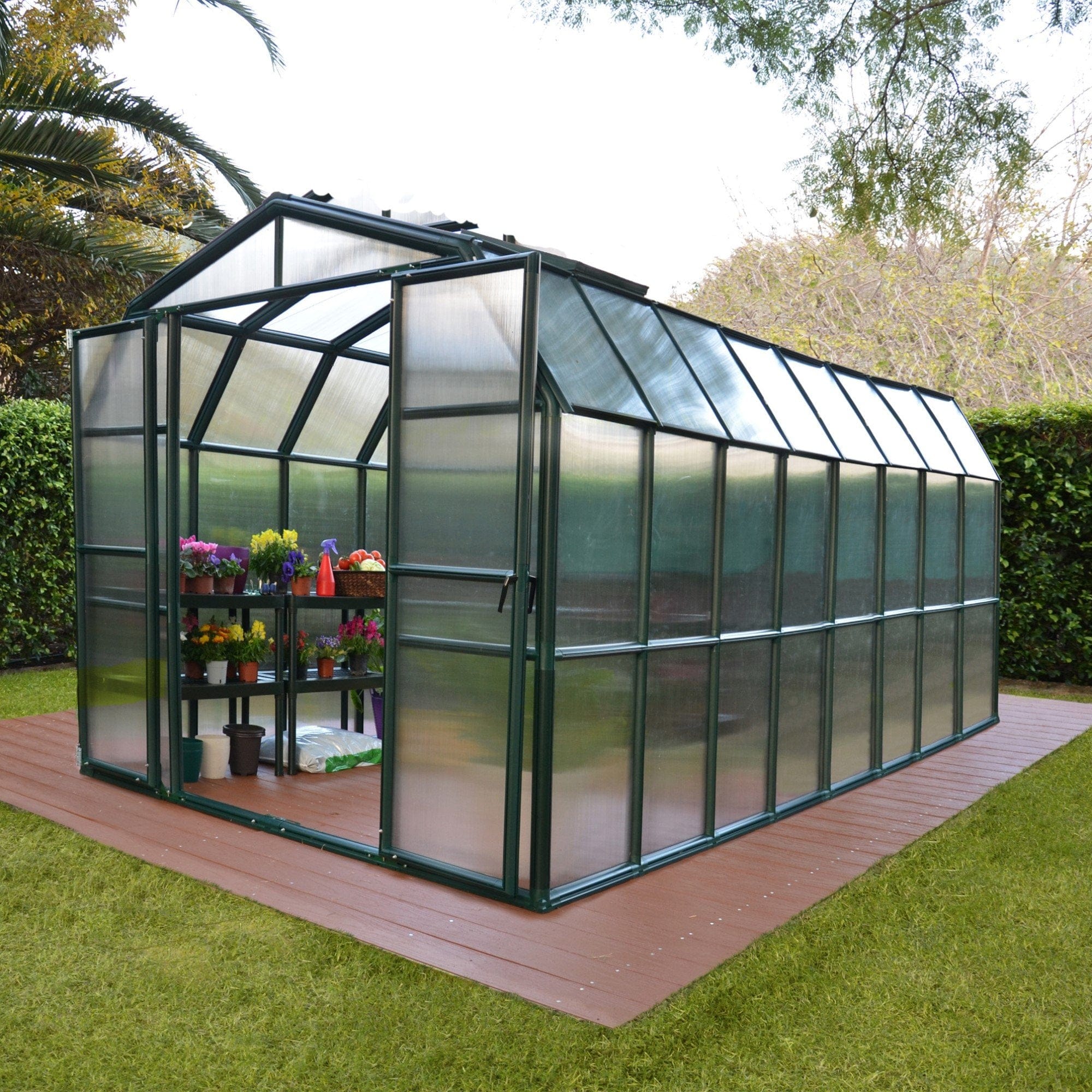 Palram - Canopia | Grand Gardener Greenhouse Kit - 8 Ft Wide - Green - 6mm Twin-wall Polycarbonate Glazing