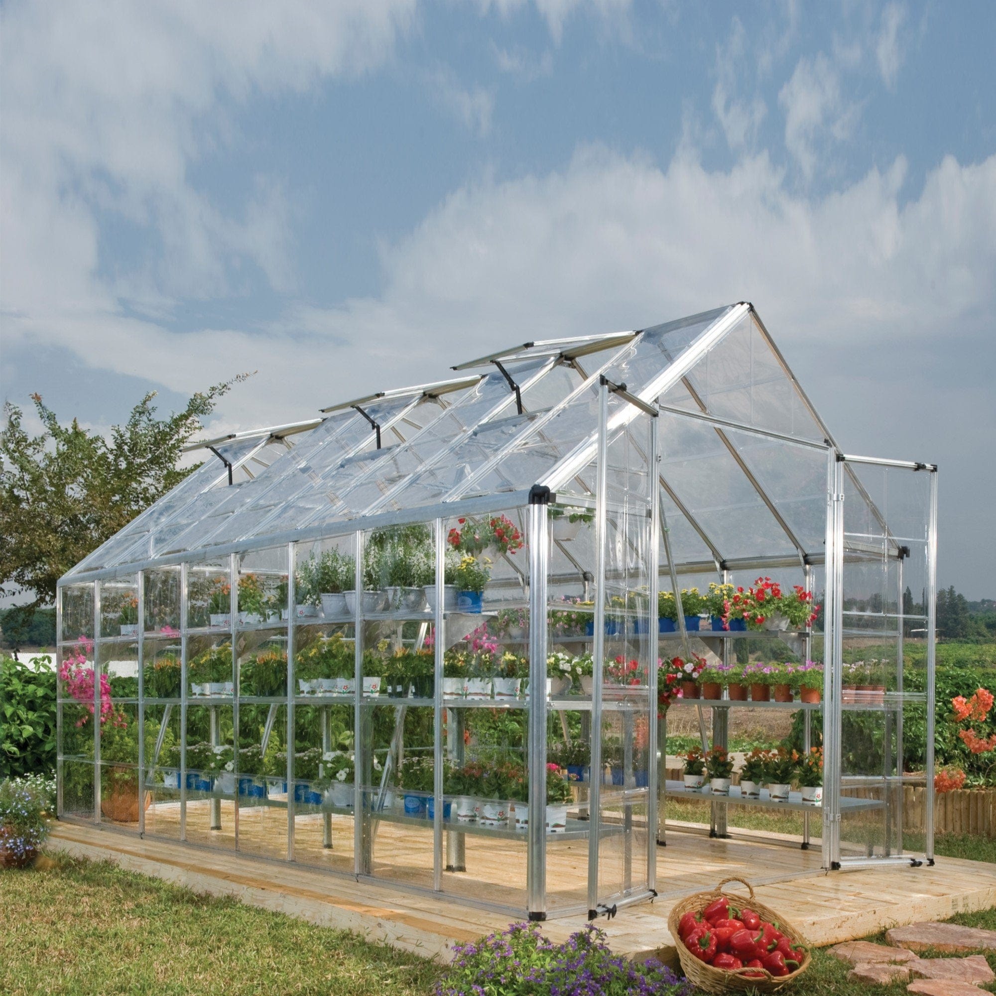 Palram - Canopia | Snap & Grow Greenhouse Kit - 8 Ft Wide - Silver With 0.8mm Polycarbonate Glazing