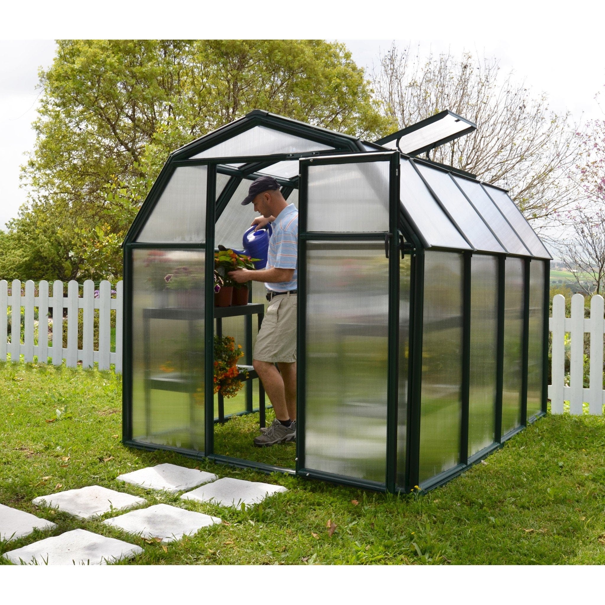 Palram - Canopia | EcoGrow Greenhouse Kit - 6 Ft Wide - Green With 6mm Twin-wall Polycarbonate Glazing