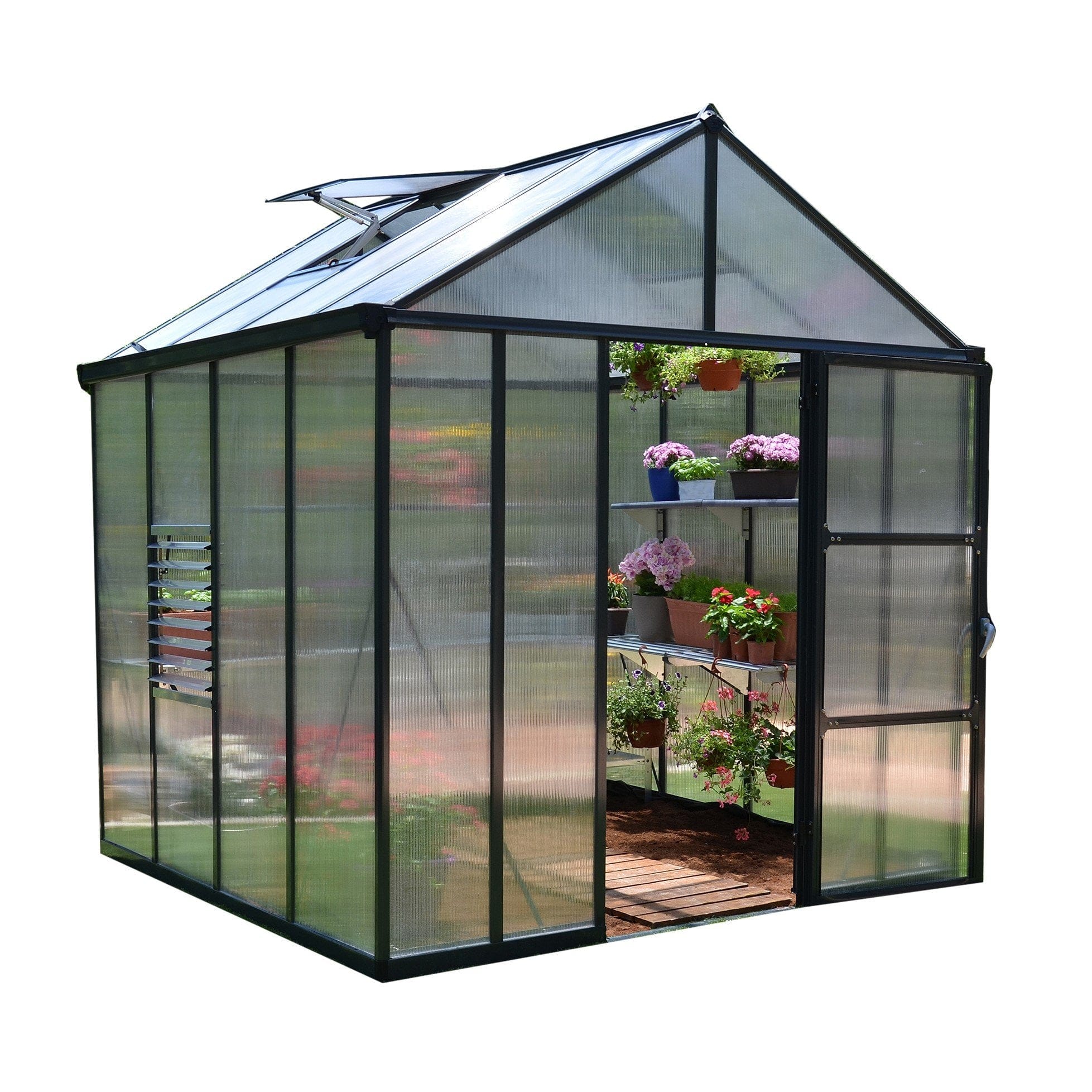 Palram - Canopia | Glory Premium Greenhouse Kit 8 Ft Wide - Gray With 10mm Twin-wall Polycarbonate Glazing