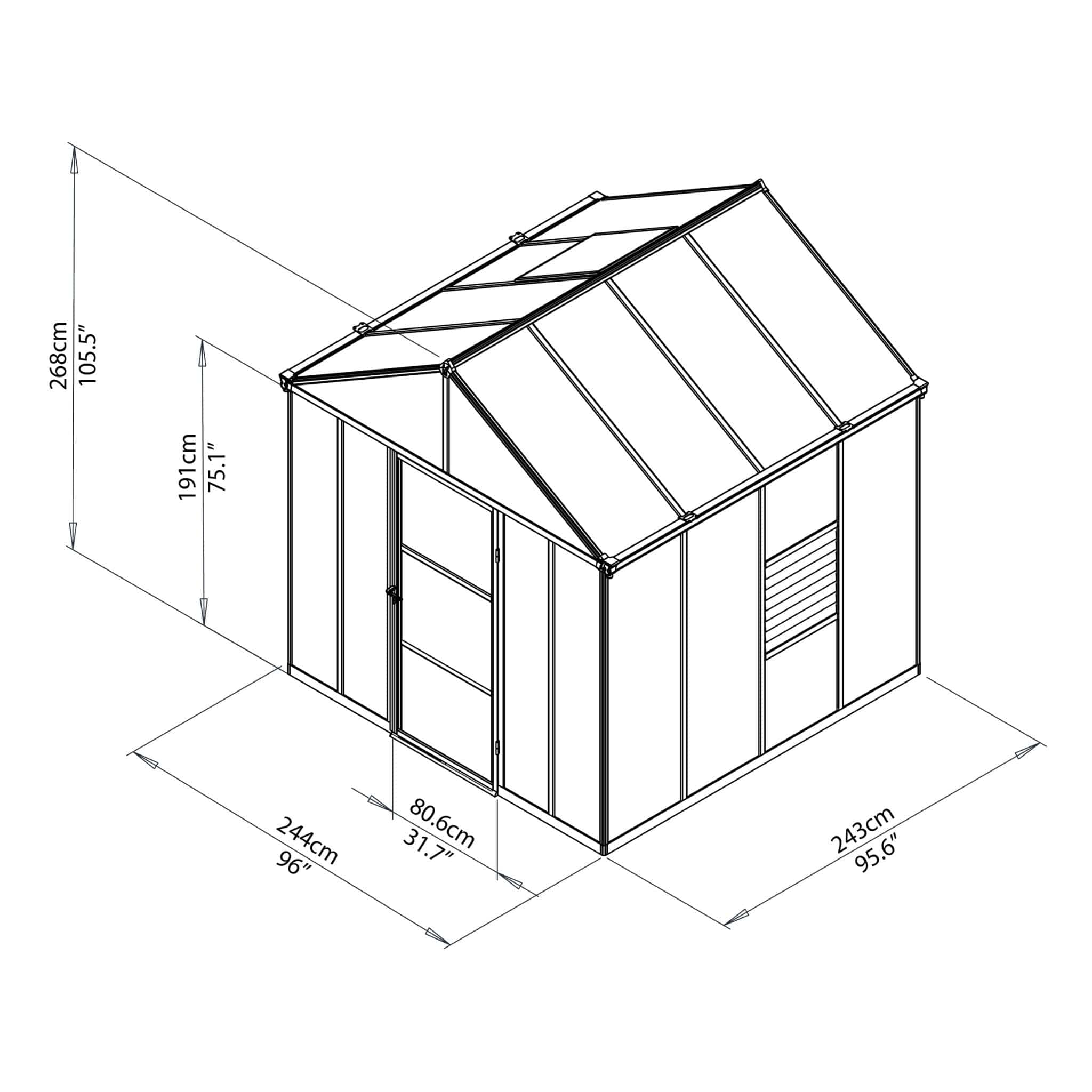 Palram - Canopia | Glory Premium Greenhouse Kit 8 Ft Wide - Gray With 10mm Twin-wall Polycarbonate Glazing