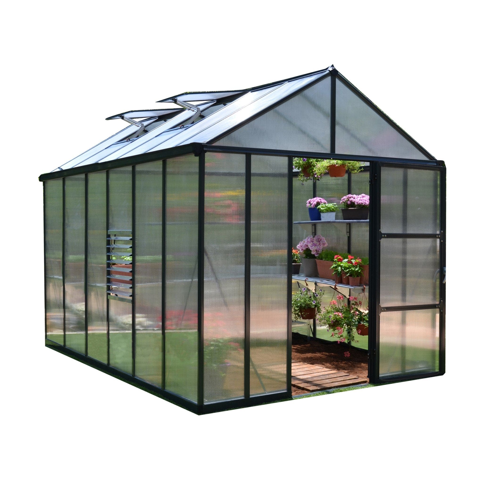 Palram - Canopia | Glory Premium Greenhouse Kit 8 Ft Wide - Gray With 10mm Twin-wall Polycarbonate Glazing