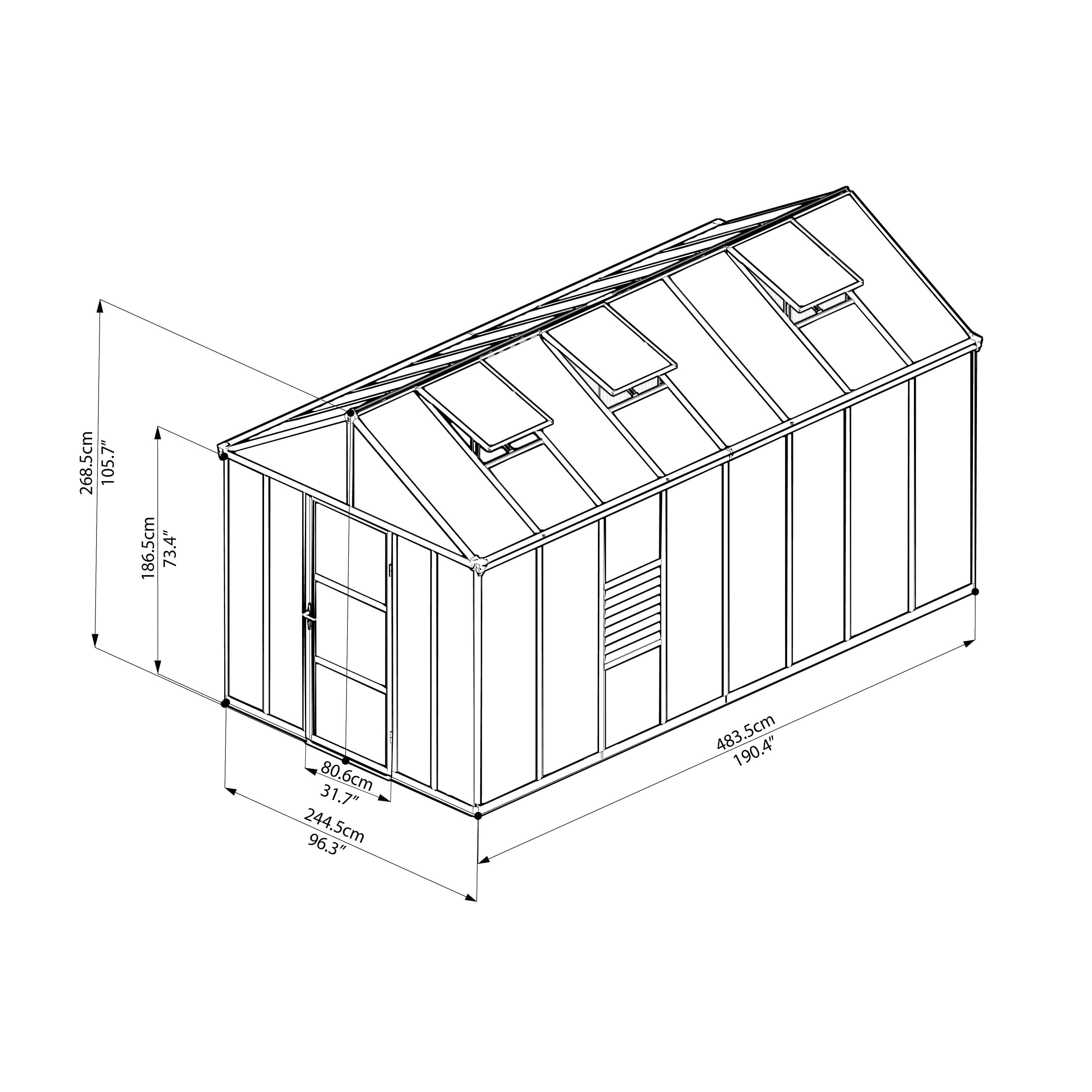 Palram - Canopia | Glory Premium Greenhouse Kit 8 Ft Wide - Gray With 10mm Twin-wall Polycarbonate Glazing