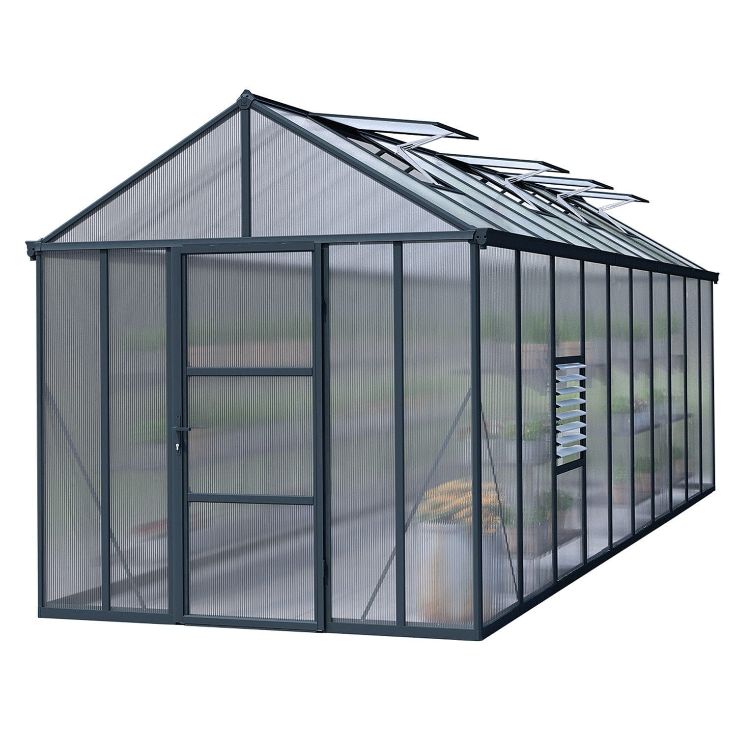 Palram - Canopia | Glory Premium Greenhouse Kit 8 Ft Wide - Gray With 10mm Twin-wall Polycarbonate Glazing