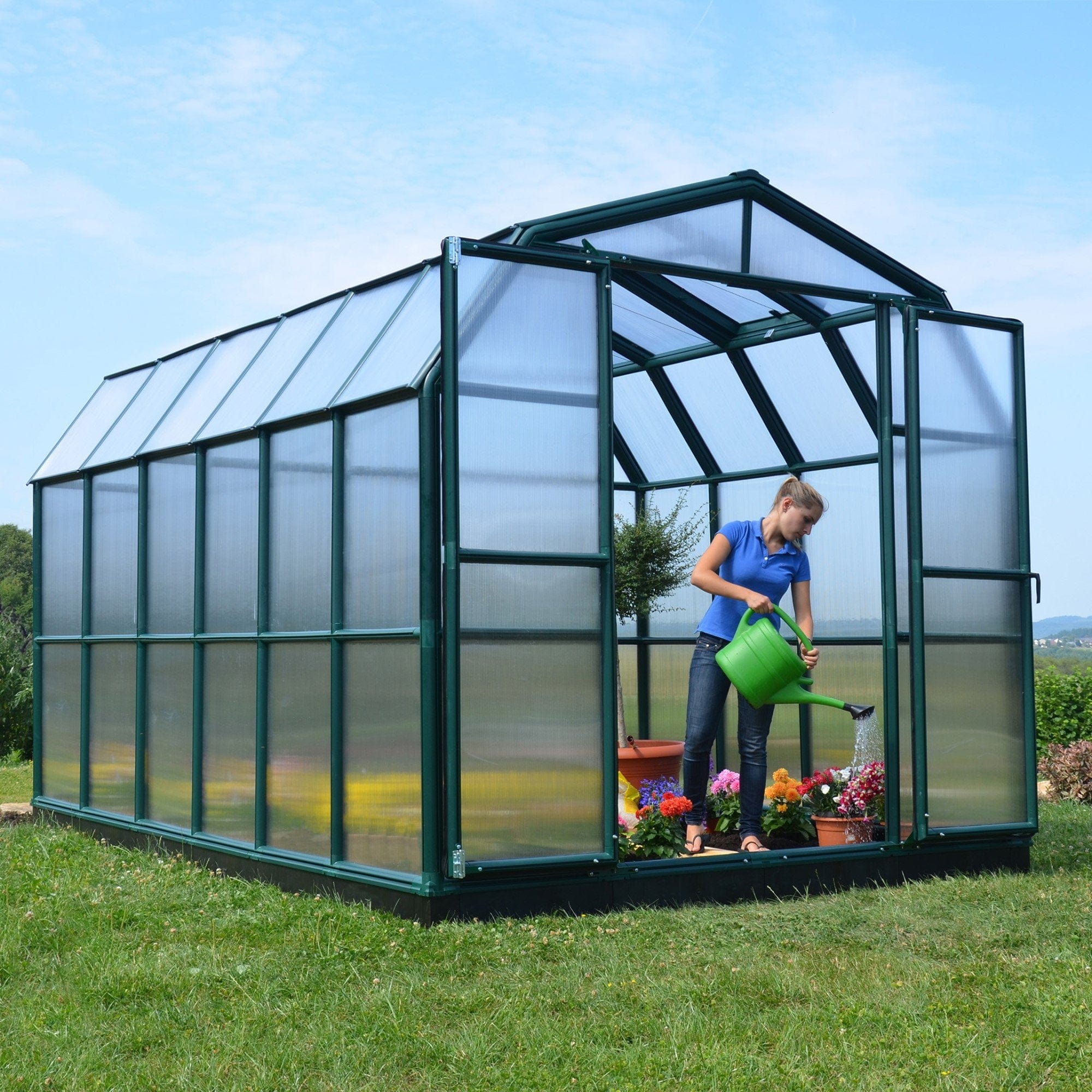 Palram - Canopia | Grand Gardener Greenhouse Kit - 8 Ft Wide - Green - 6mm Twin-wall Polycarbonate Glazing