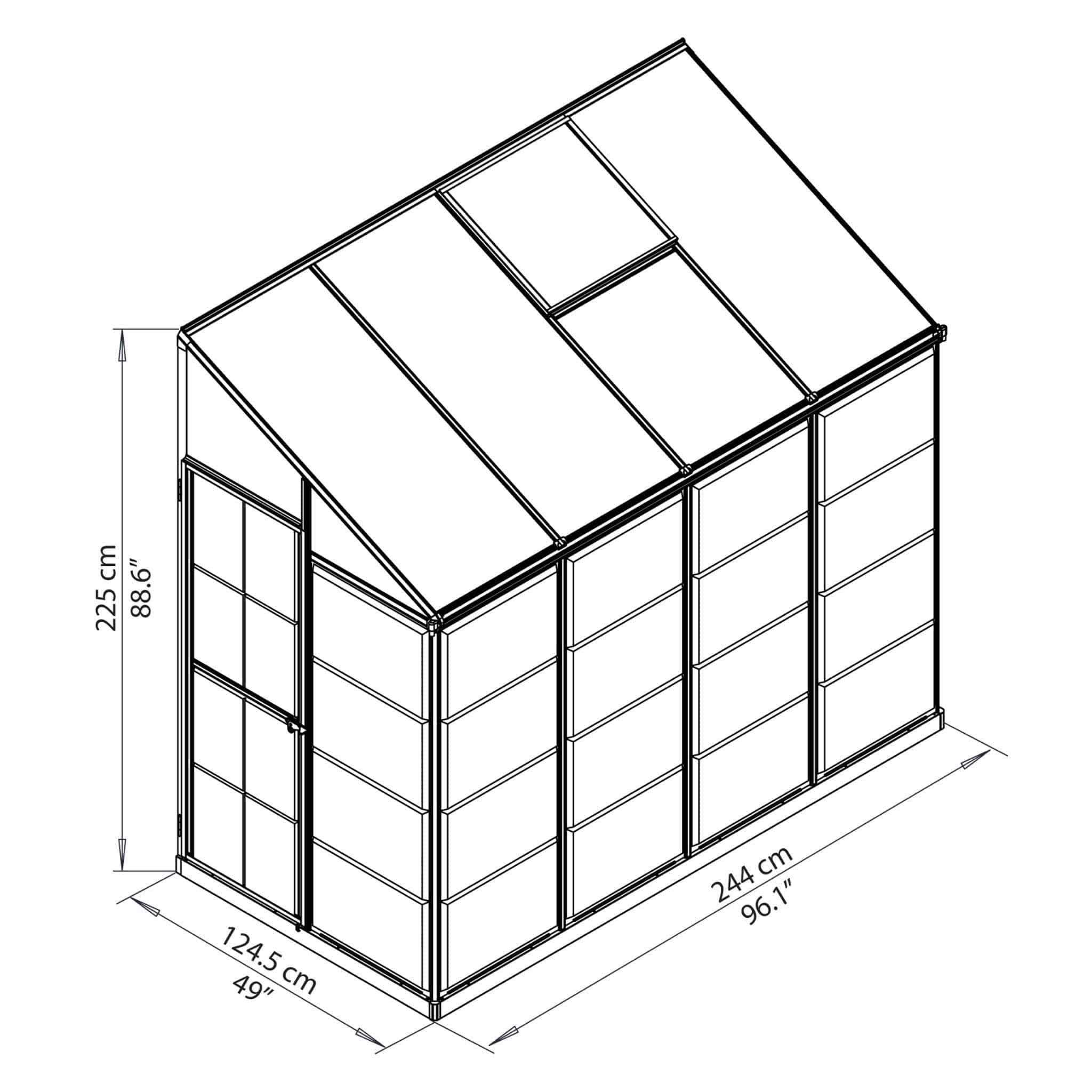 Palram - Canopia | 4x8 Ft Hybrid Lean-To Greenhouse Kit - Silver With 0.8mm Polycarbonate Glazing