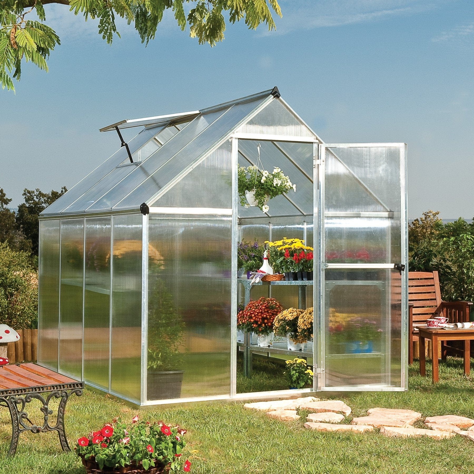 Palram - Canopia | Mythos Greenhouse Kit - 6 Ft Wide - Silver With 4mm Twin-wall Polycarbonate Glazing
