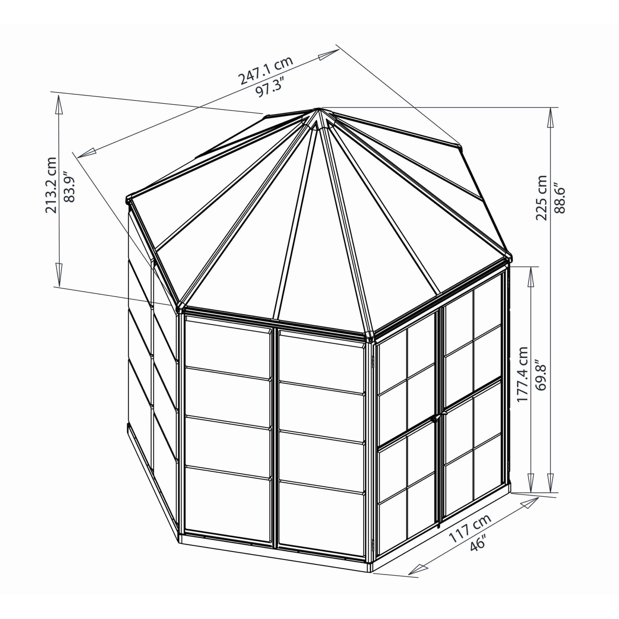 Palram - Canopia | 7x8 Ft Oasis Hex Greenhouse Kit - Gray With 0.8mm Polycarbonate Glazing