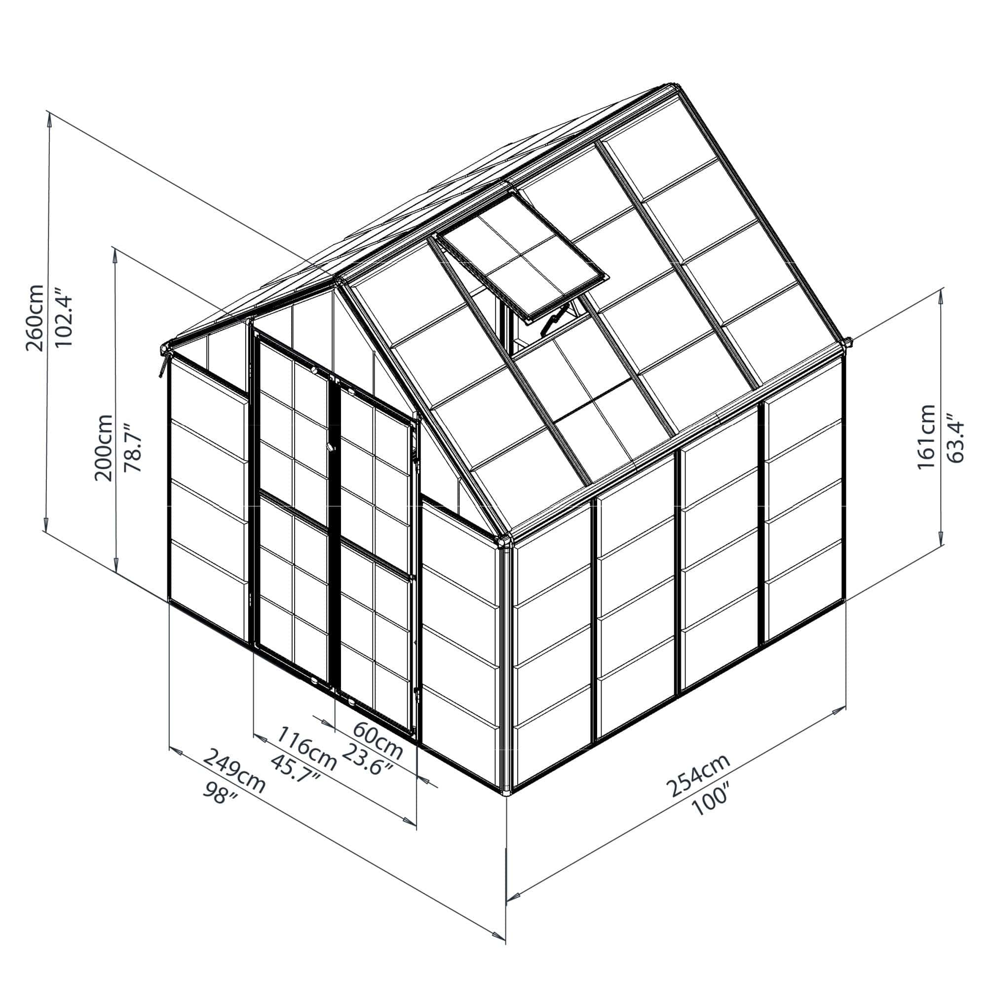 Palram - Canopia | Snap & Grow Greenhouse Kit - 8 Ft Wide - Silver With 0.8mm Polycarbonate Glazing