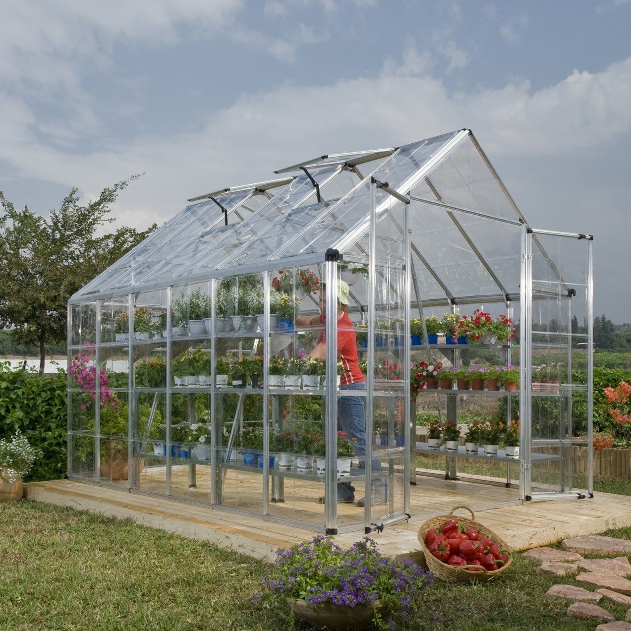 Palram - Canopia | Snap & Grow Greenhouse Kit - 8 Ft Wide - Silver With 0.8mm Polycarbonate Glazing