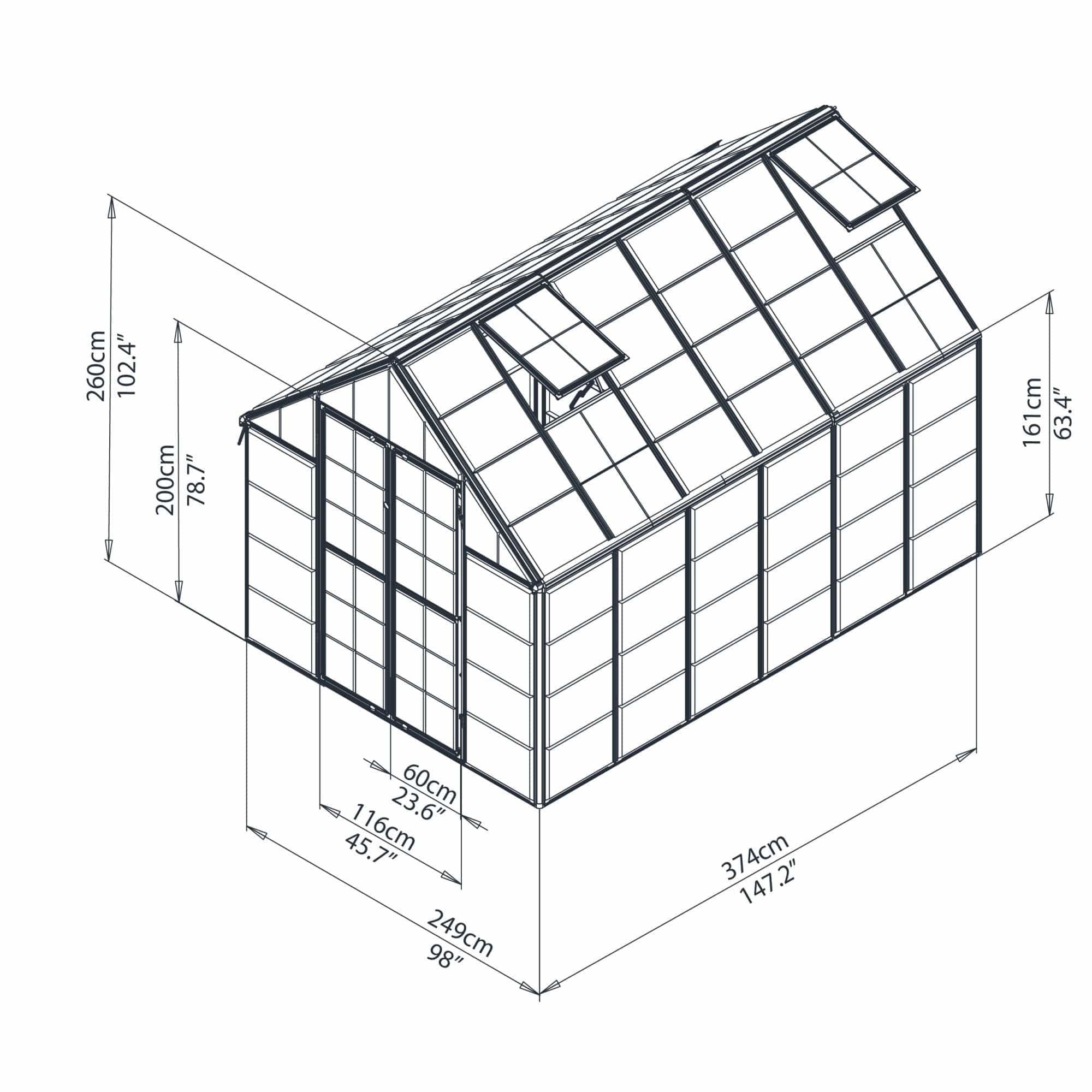 Palram - Canopia | Snap & Grow Greenhouse Kit - 8 Ft Wide - Silver With 0.8mm Polycarbonate Glazing