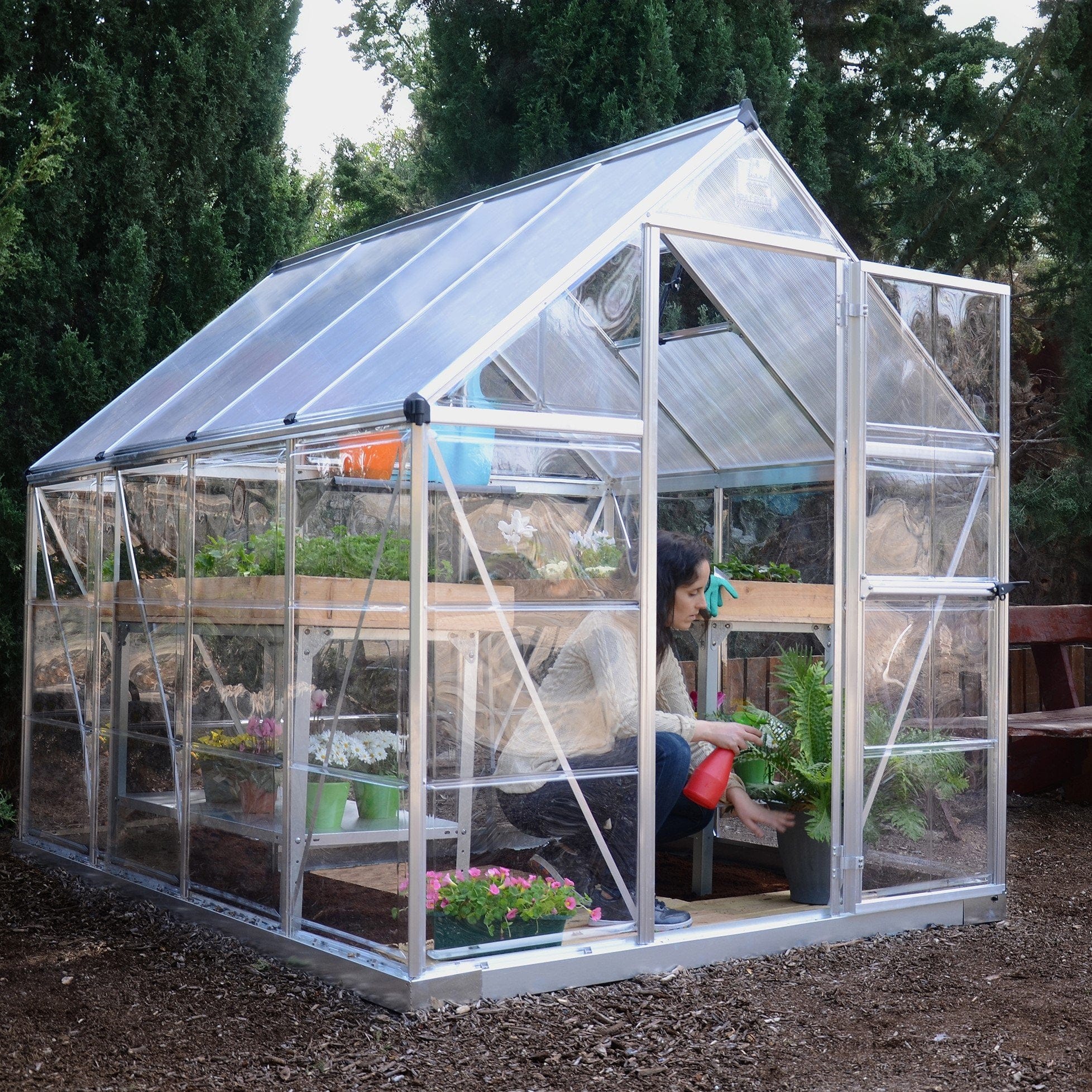 Palram - Canopia | Hybrid Greenhouse Kit - Silver With 0.8mm Polycarbonate Glazing