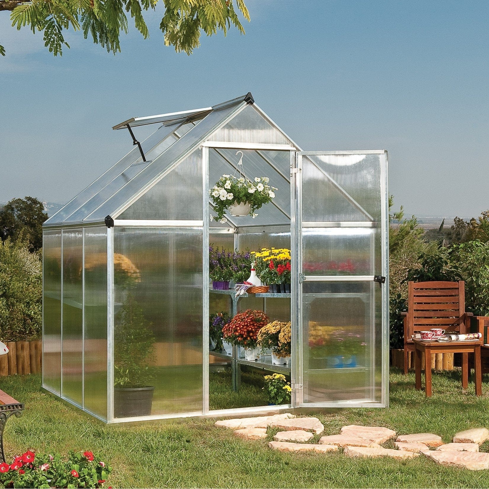Palram - Canopia | Mythos Greenhouse Kit - 6 Ft Wide - Silver With 4mm Twin-wall Polycarbonate Glazing