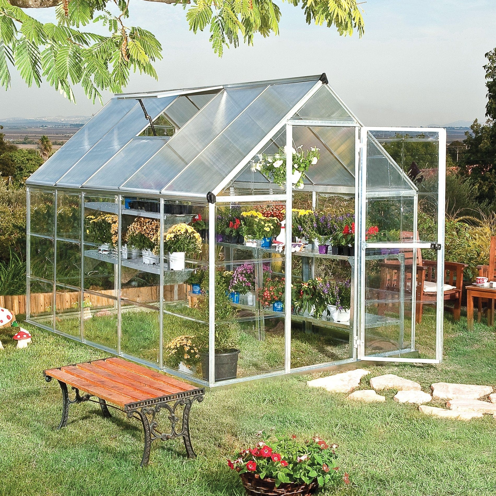 Palram - Canopia | Hybrid Greenhouse Kit - Silver With 0.8mm Polycarbonate Glazing