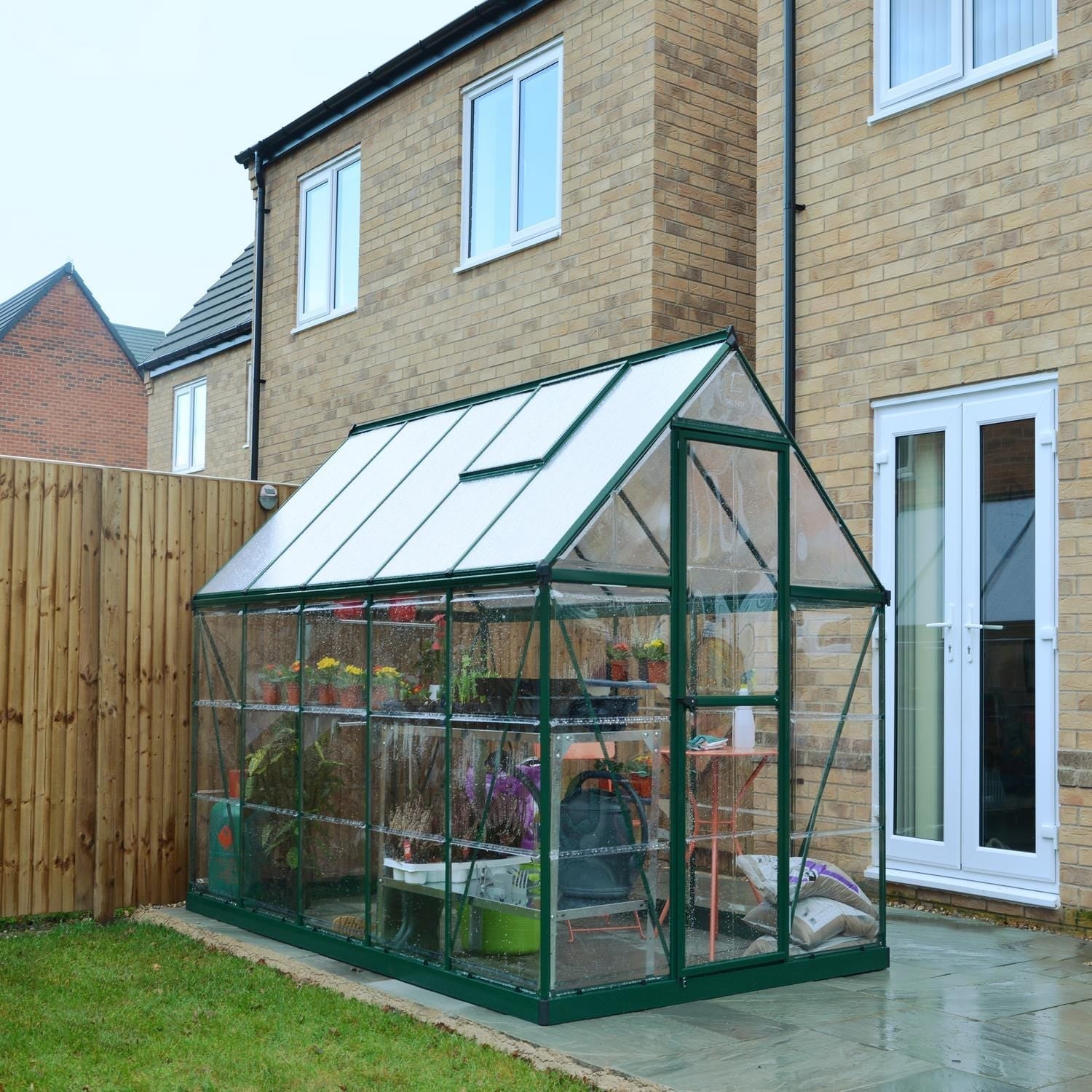 Palram - Canopia | 6x10 Ft Hybrid Greenhouse Kit - Green With 0.8mm Polycarbonate Glazing