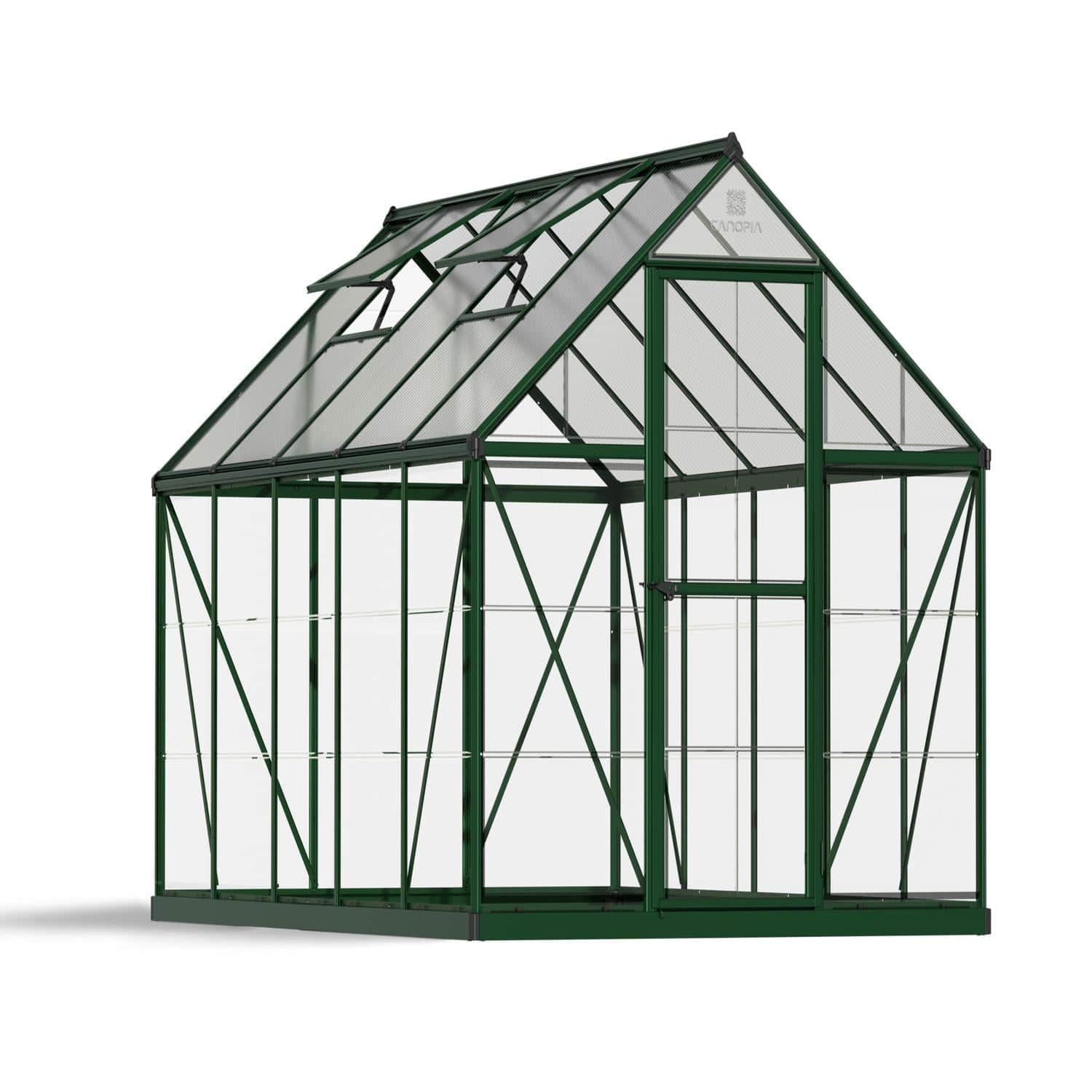 Palram - Canopia | 6x10 Ft Hybrid Greenhouse Kit - Green With 0.8mm Polycarbonate Glazing