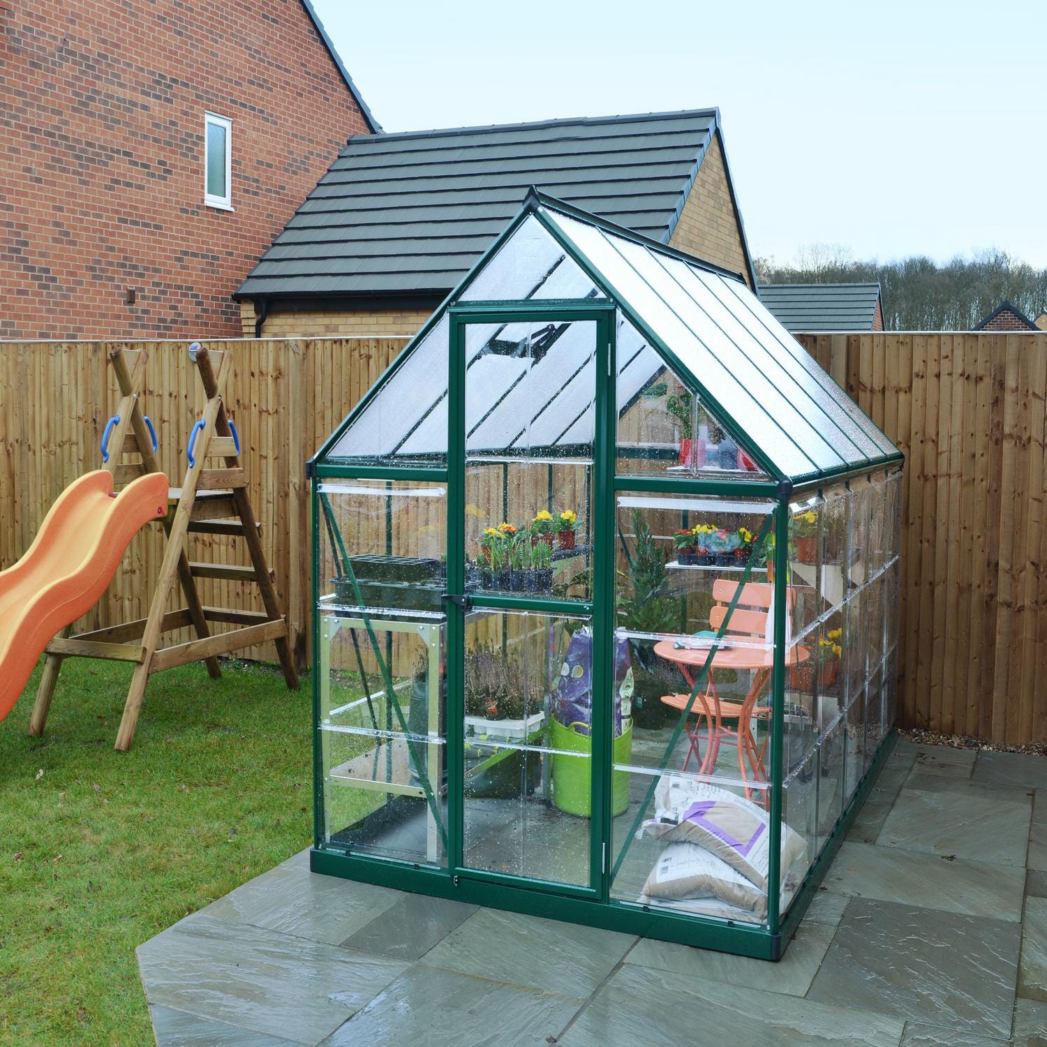 Palram - Canopia | 6x10 Ft Hybrid Greenhouse Kit - Green With 0.8mm Polycarbonate Glazing
