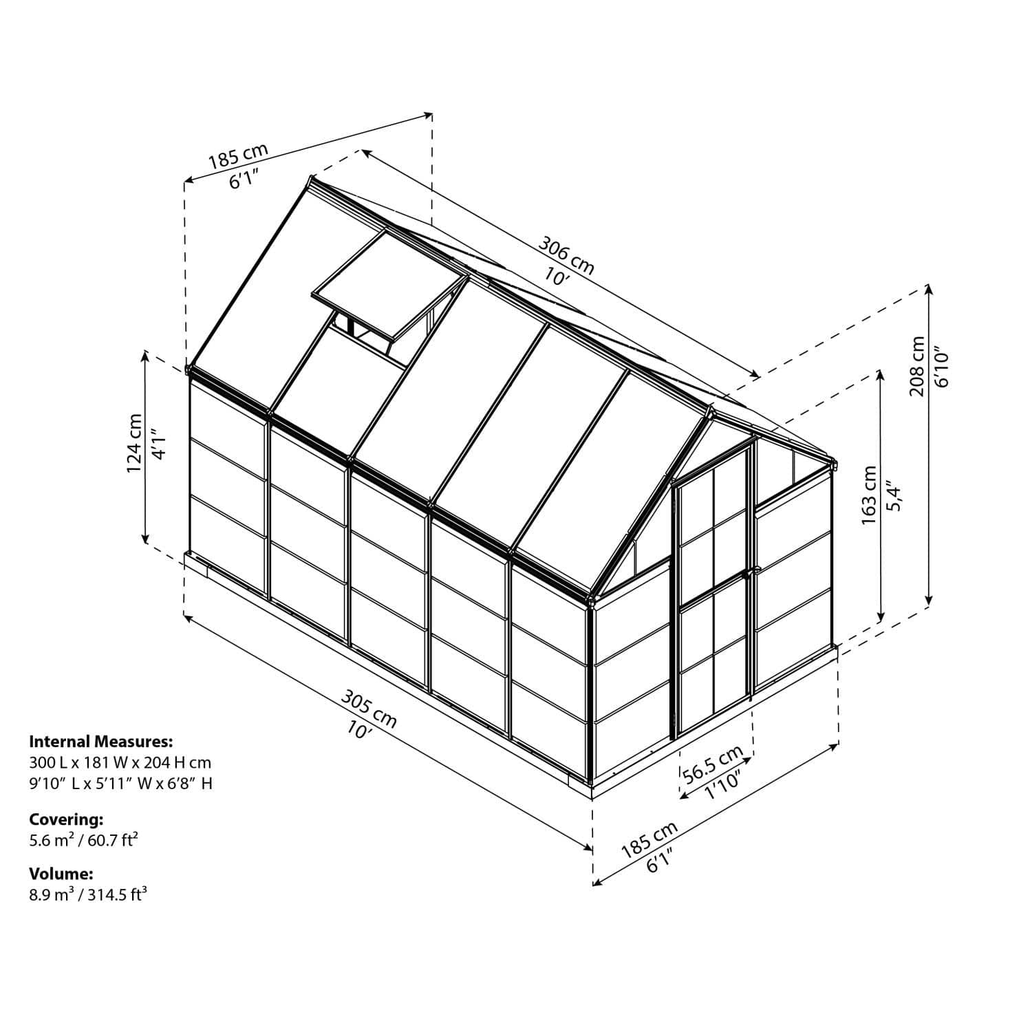 Palram - Canopia | 6x10 Ft Mythos Greenhouse Kit - Gray With 4mm Twin-wall Polycarbonate Glazing